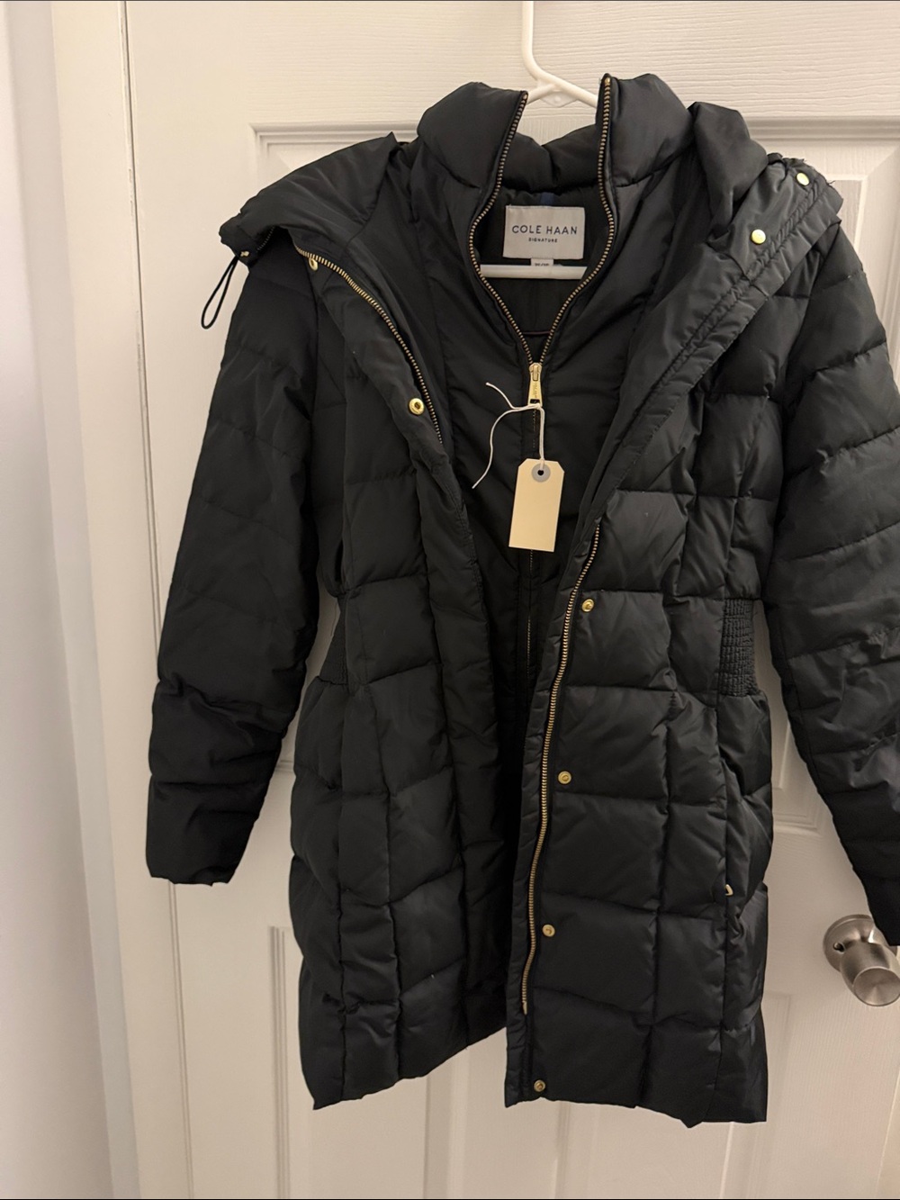 Cole Haan Black Quilted Hooded Women's Puffer Coat